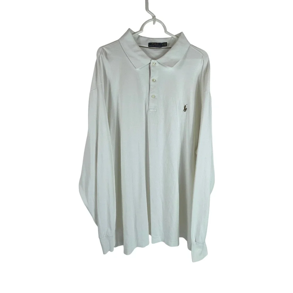 Ralph Lauren Polo Pony Long Sleeve Pull Over Shirt Mens 3XB White Cotton